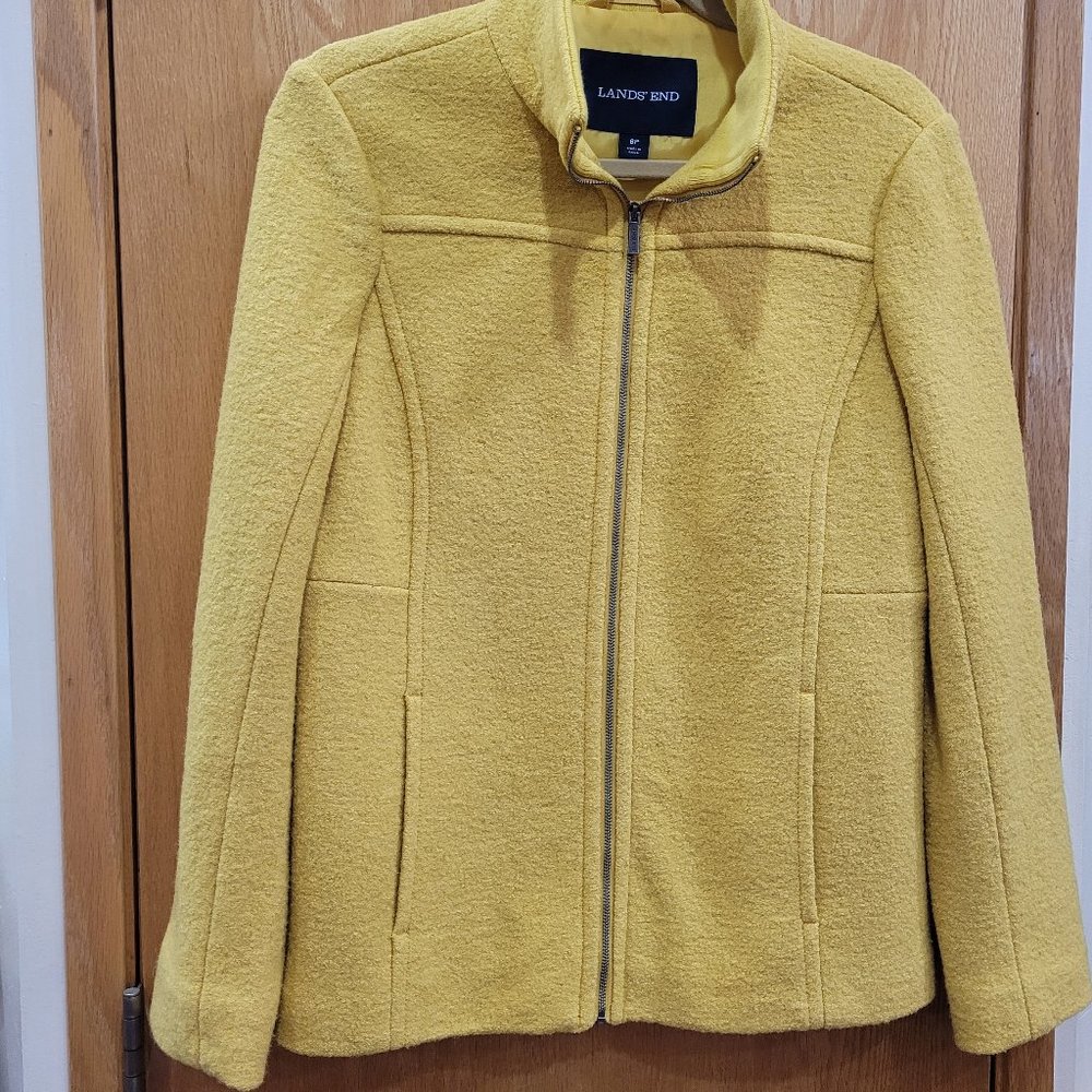 Lands' End Yellow Boiled Wool/Rayon Zipper Front Jacket Size 8 EUC